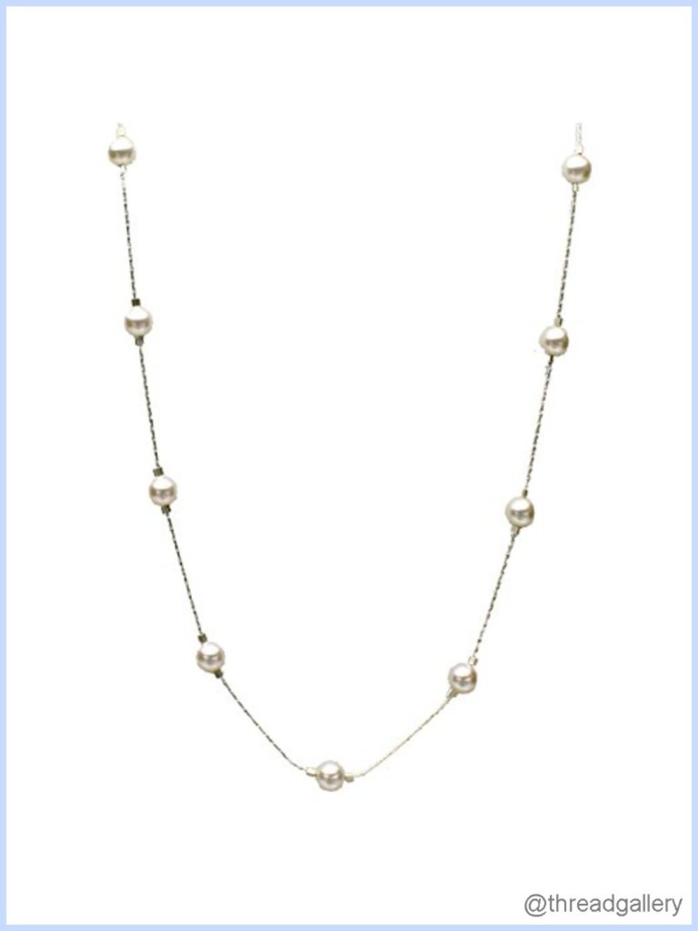 Sterling Silver Chain Necklace Crystal Simulated Pearl Station Scatter Illusion